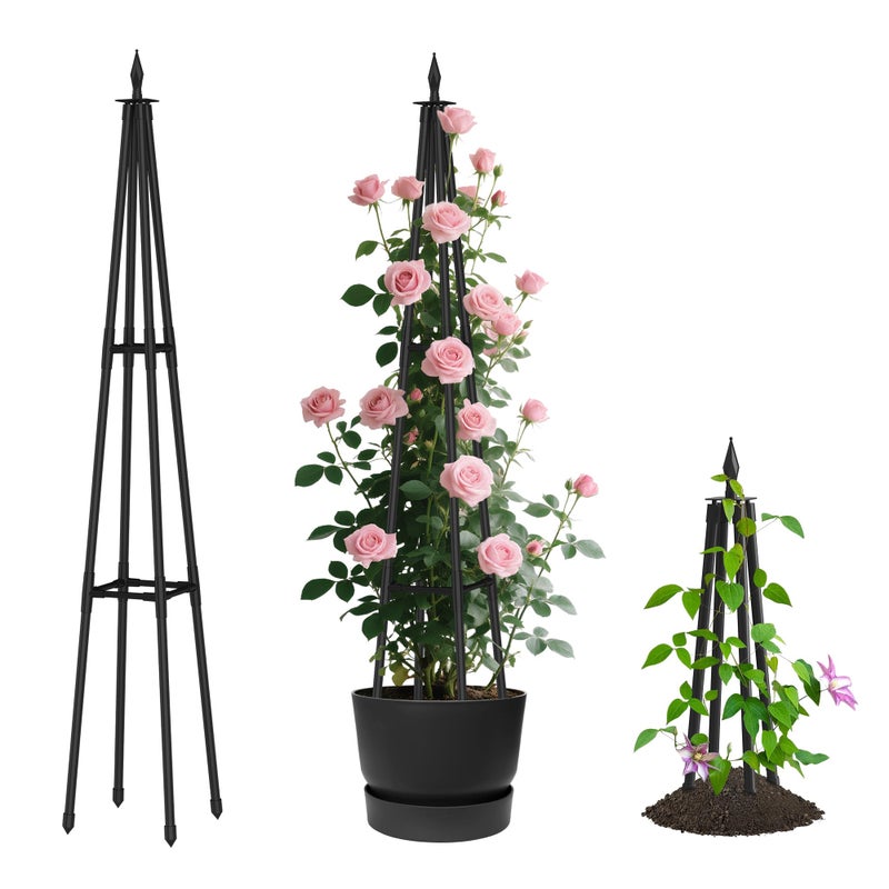 Alisisfores 4 FT Obelisk Trellis for Climbing PlantsGarden Trellis with Extra Thickened PlasticCoated Metal Pipes Outdoor Indoor Garden Support for Potted Plants Black - Image 2
