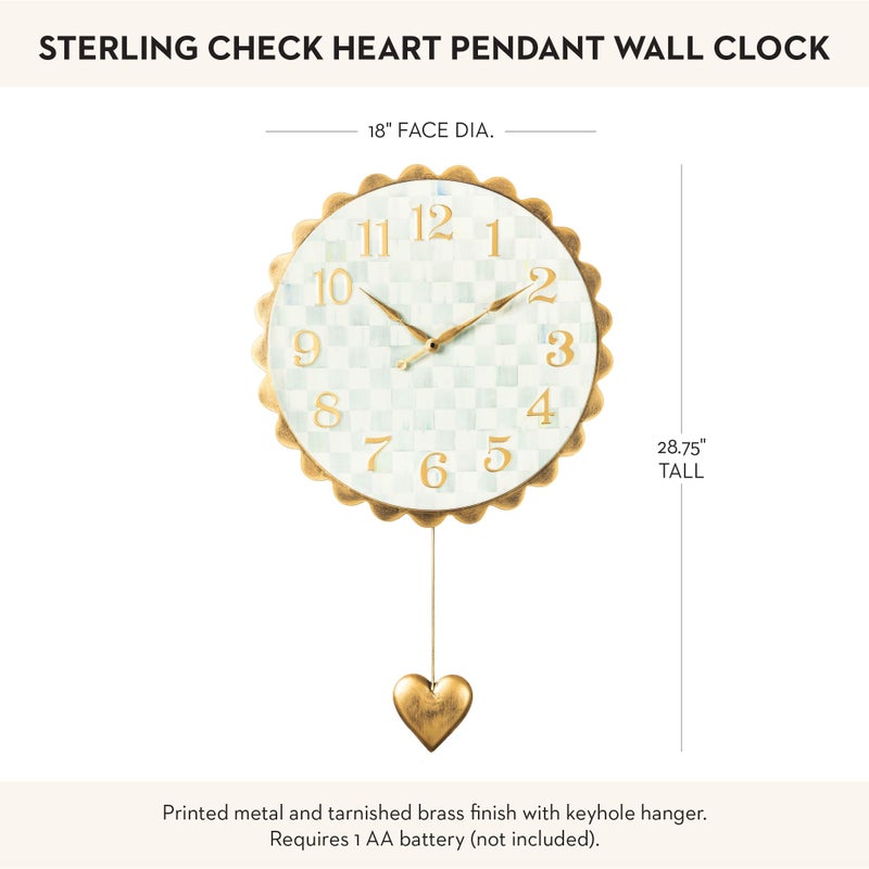 mackenzie childs MACKENZIE-CHILDS Sterling Check Heart Pendant Wall Clock - Image 4