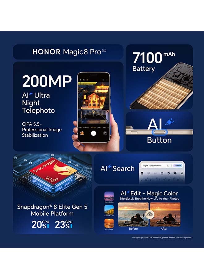 هونور Magic 8 Pro Dual SIM 5G Black 12GB RAM 512GB With Free Watch Fit, 6 Month 360° Damage Protection Insurance and 3 Month Google AI Pro Trial - Middle East Version - Image 5