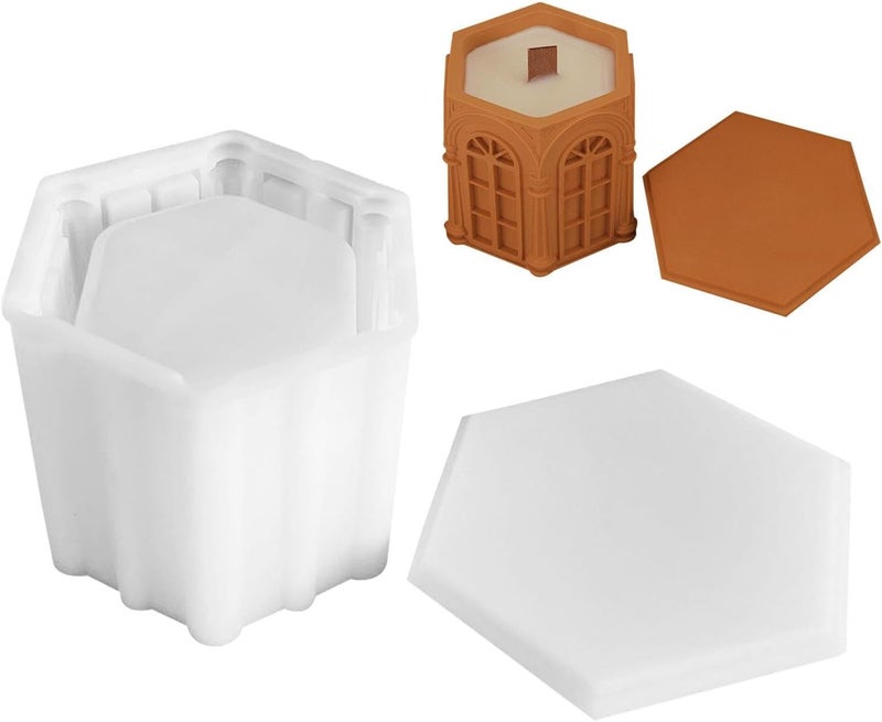 FirstTry Storage Box Resin Mold I Hexagonal Roman Silicone Epoxy Casting Mould with Lid I Concrete Molds for DIY Handmade Crafts Ornament Jewelry Ring Trinket Makeup Organizer Flower Pot Candle Jar - Image 1