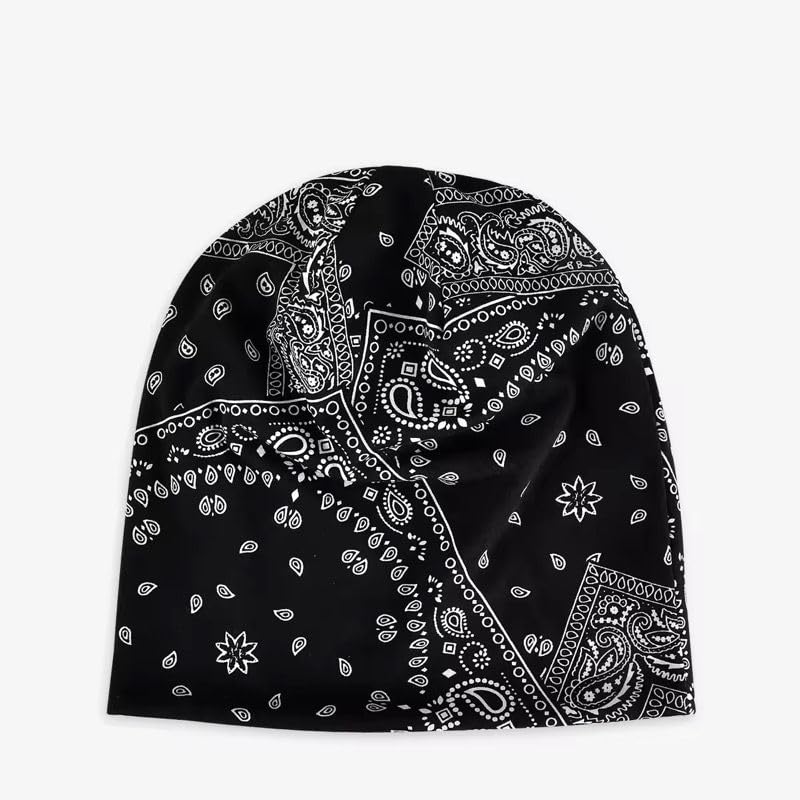 Future Tabs Baggy Slouchy Paisley Printed Bandanna for Men & Women - White & Black Combo | Aesthetic Unisex Headband | Breathable & Comfortable Cotton Bandana | Chunky Beanie Chemo Cap - Image 4