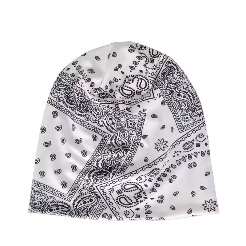 Future Tabs Baggy Slouchy Paisley Printed Bandanna for Men & Women - White & Black Combo | Aesthetic Unisex Headband | Breathable & Comfortable Cotton Bandana | Chunky Beanie Chemo Cap - Image 3