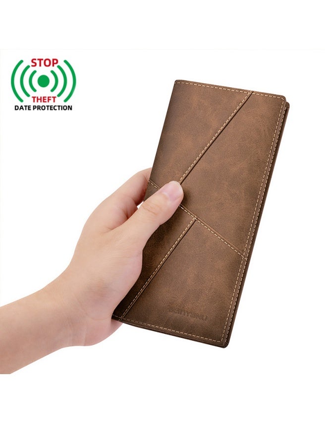 banyanu Men's Long Leather Multi-Card Slot Cowhide Ultra-Thin Business Wallet Card Wallet, Coffee Colour  - Image 1