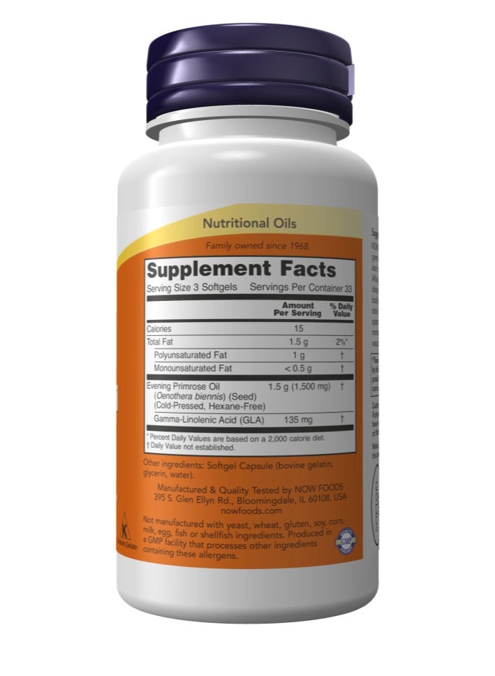now Evening Primrose Oil 500 mg Women Health Healthy Skin Balance Immune Response 100 Softgel - Image 2