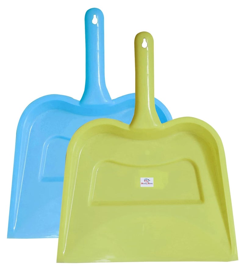 Kuber Industries Heart Home Plastic Lightweight 12 Dustpan with Comfort Grip Handle for Easy Sweep Broom Pack of 2 Blue Green - Image 1