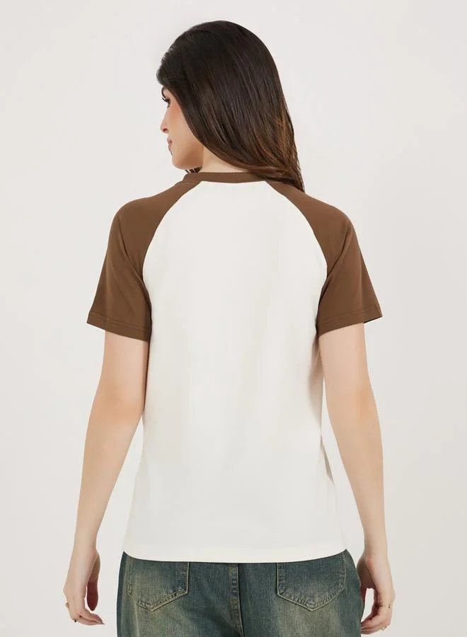 Styli Cotton Stretch Los Angeles Graphic Raglan Sleeves T-Shirt