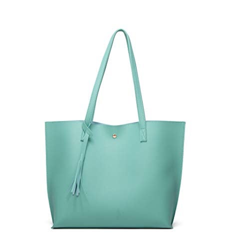 Dreubea Women's Soft Faux Leather Tote Shoulder Bag from, Big Capacity Tassel Handbag Sea Green New - Image 1