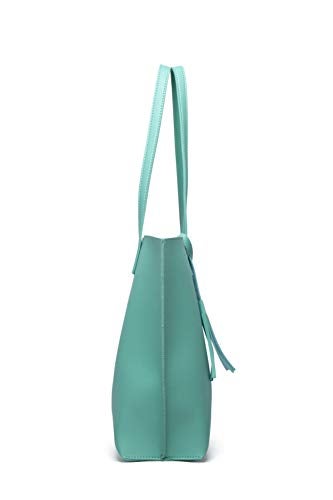 Dreubea Women's Soft Faux Leather Tote Shoulder Bag from, Big Capacity Tassel Handbag Sea Green New - Image 4