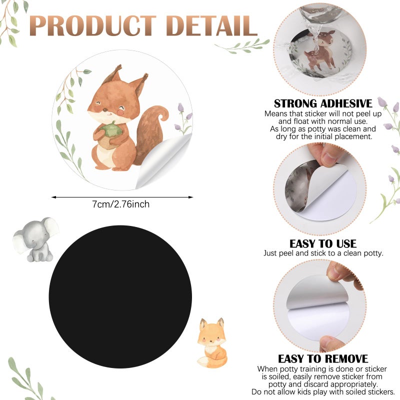 Geyee 24 Pcs Potty Training Stickers Potty You Pee on Toilet Reveal Stickers Chart Reusable Pee Decals Color Changing Seat Toilet Targets for Boys Girls Kids Training Use(Woodland Animal) - Image 3