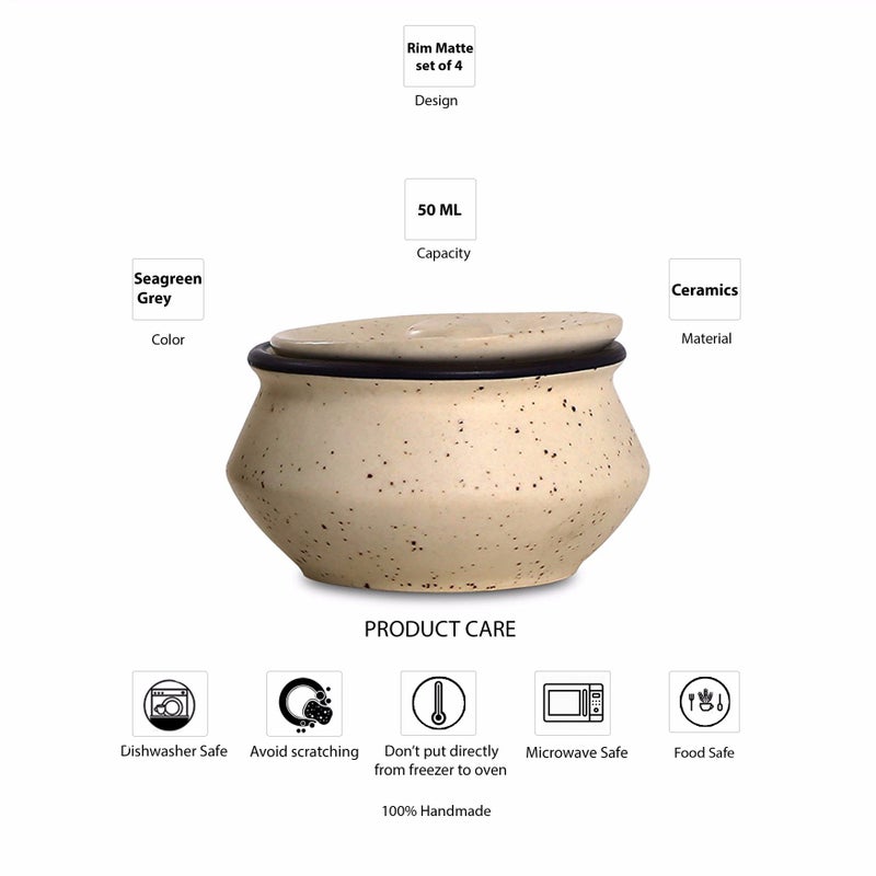 Caffeine Ceramic Handmade White & Black Matte Dip and Sauce (Set of 4, 50 ml) - Image 5