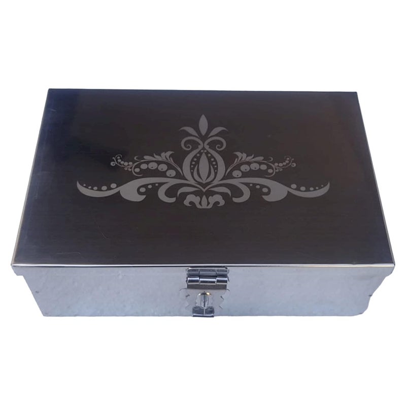 Ginoset Stainless Steel Storage BoxesCash Peti Pooja PetiOrganizer Vanity Box Safe Locker Box 8Inch 9 inch Storage Box Cash Box With Laser Print Design Small Medium - Image 4