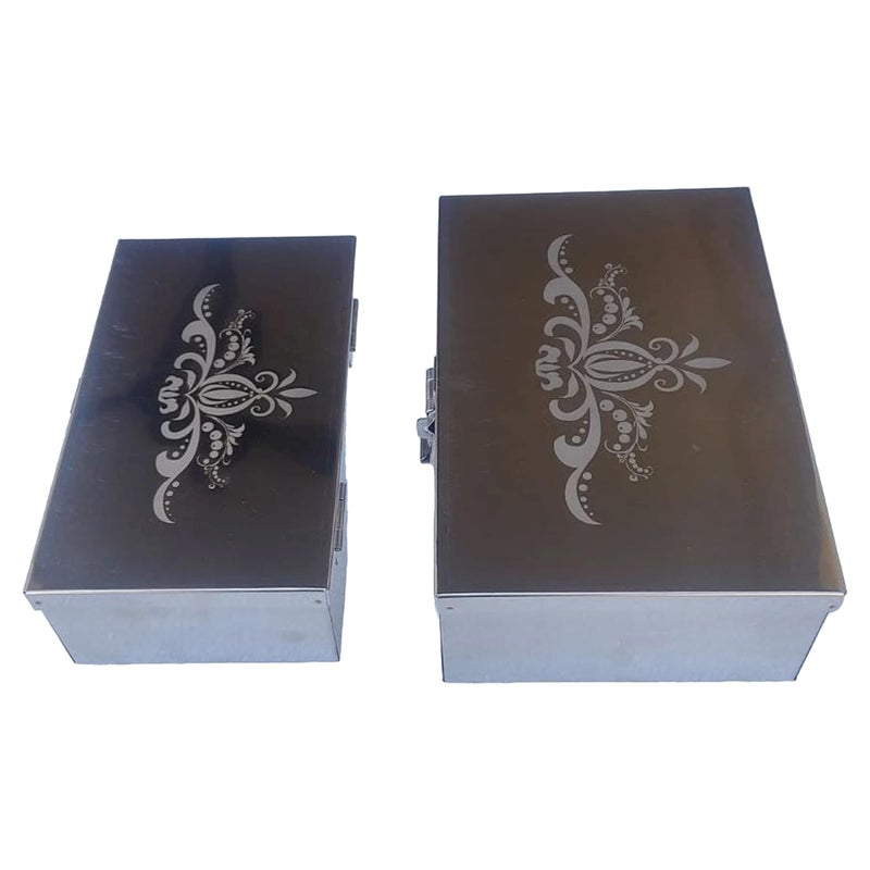Ginoset Stainless Steel Storage BoxesCash Peti Pooja PetiOrganizer Vanity Box Safe Locker Box 8Inch 9 inch Storage Box Cash Box With Laser Print Design Small Medium - Image 3