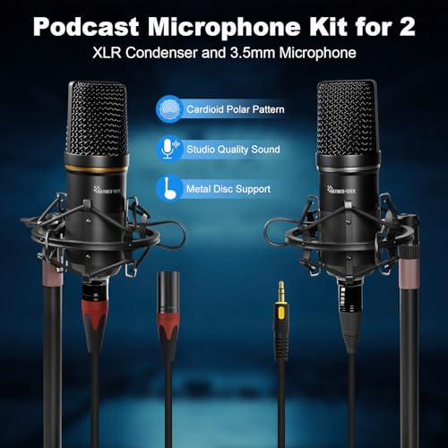 Hayner-Seek Podcast Equipment Bundle for 2, RGB Audio Interface with XLR Condenser Microphone, and 3.5mm Mic, Mute,48V Phantom Power for Streaming,Gaming,Recording-Black (H1) - Image 3
