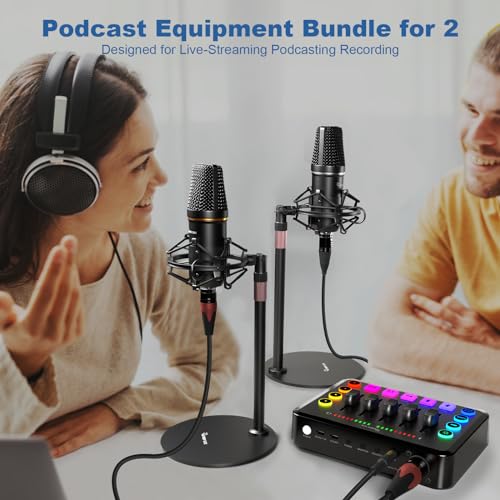 Hayner-Seek Podcast Equipment Bundle for 2, RGB Audio Interface with XLR Condenser Microphone, and 3.5mm Mic, Mute,48V Phantom Power for Streaming,Gaming,Recording-Black (H1) - Image 2