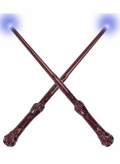 Light Up Magic Wizard Wands Sound Illuminating Toy Wand for Kids Girls Boys Party Costume Cosplay Accessory 2 Piece Brown