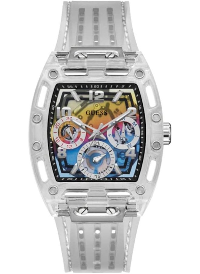 GUESS ساعة GUESS للرجال 44 مم - حزام شفاف بقرص قوس قزح وحالة شفافة - Image 1