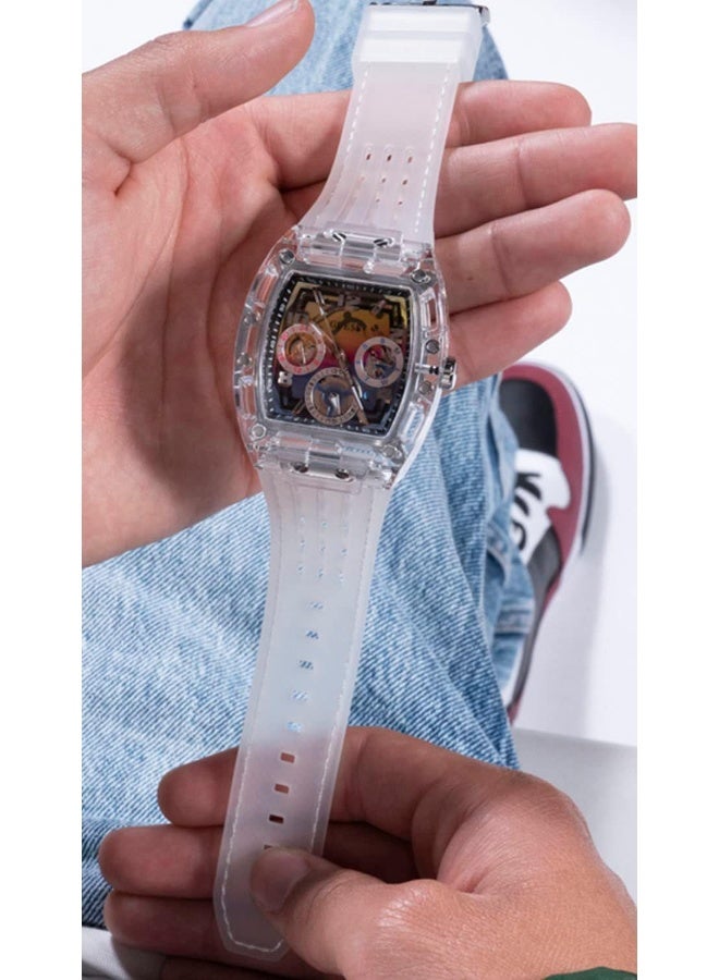 GUESS ساعة GUESS للرجال 44 مم - حزام شفاف بقرص قوس قزح وحالة شفافة - Image 4