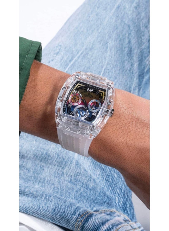 GUESS ساعة GUESS للرجال 44 مم - حزام شفاف بقرص قوس قزح وحالة شفافة - Image 3