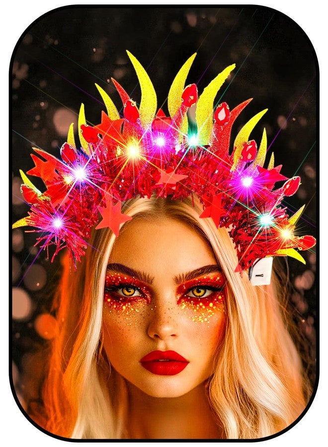 Urieo Light Up Fire Headband LED Flame Headpiece Glow Festival Hair Accessories for Women - Image 1