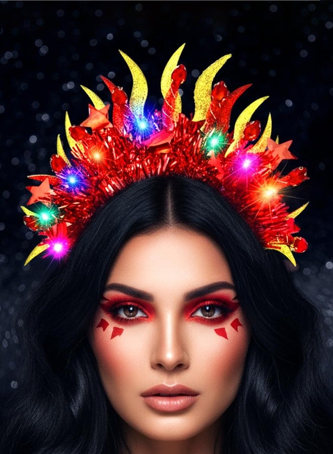 Urieo Light Up Fire Headband LED Flame Headpiece Glow Festival Hair Accessories for Women - Image 2