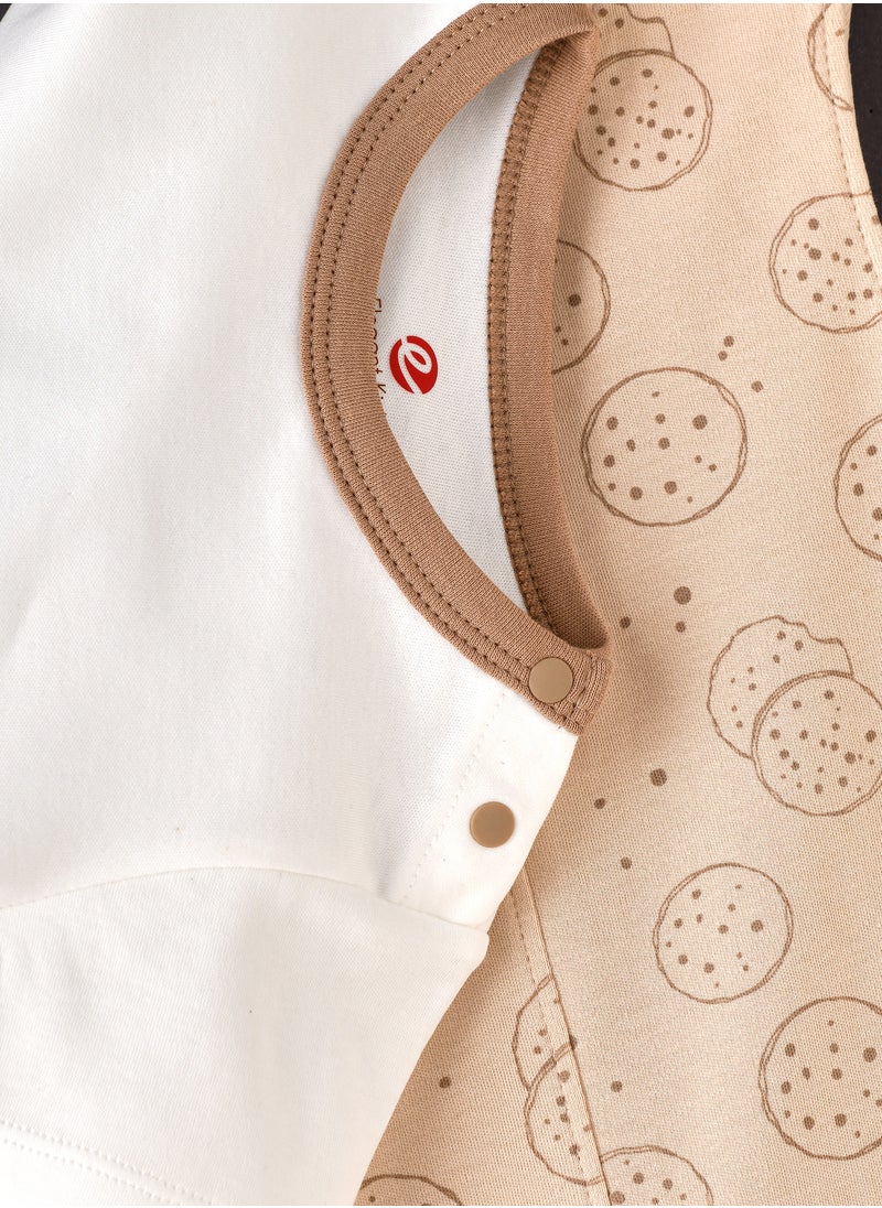Elegant Kids Baby Beige Romper Set with Cookie Print and White Tee  - Image 4