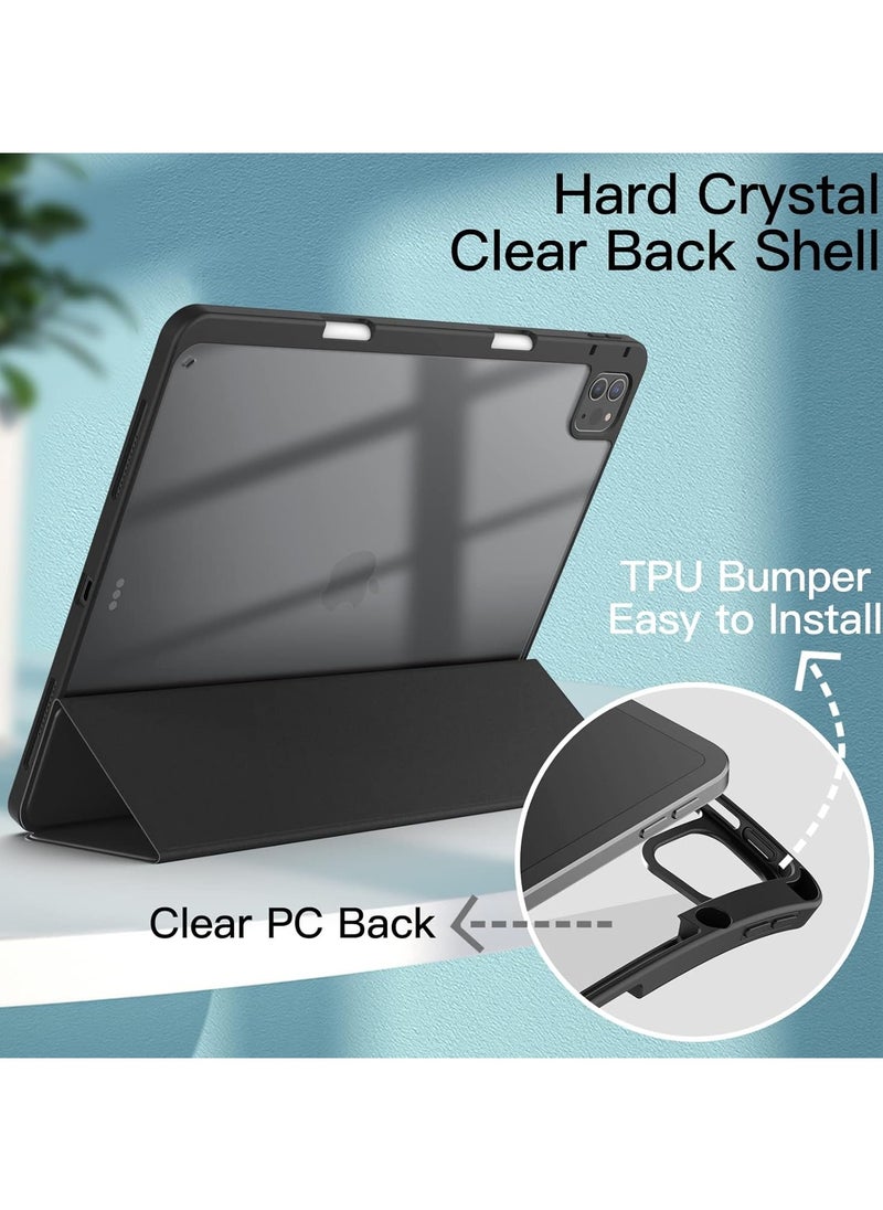 Generic - Case for iPad iPad Air 13 Inch Case M2 2024/iPad Pro 12.9 6th/5th/4th Generation 2022/2021/2020 with Pencil Holder, Clear Transparent Back Shell Slim Stand Shockproof Tablet Cover, Auto Wake/Sleep (Black) - Image 1