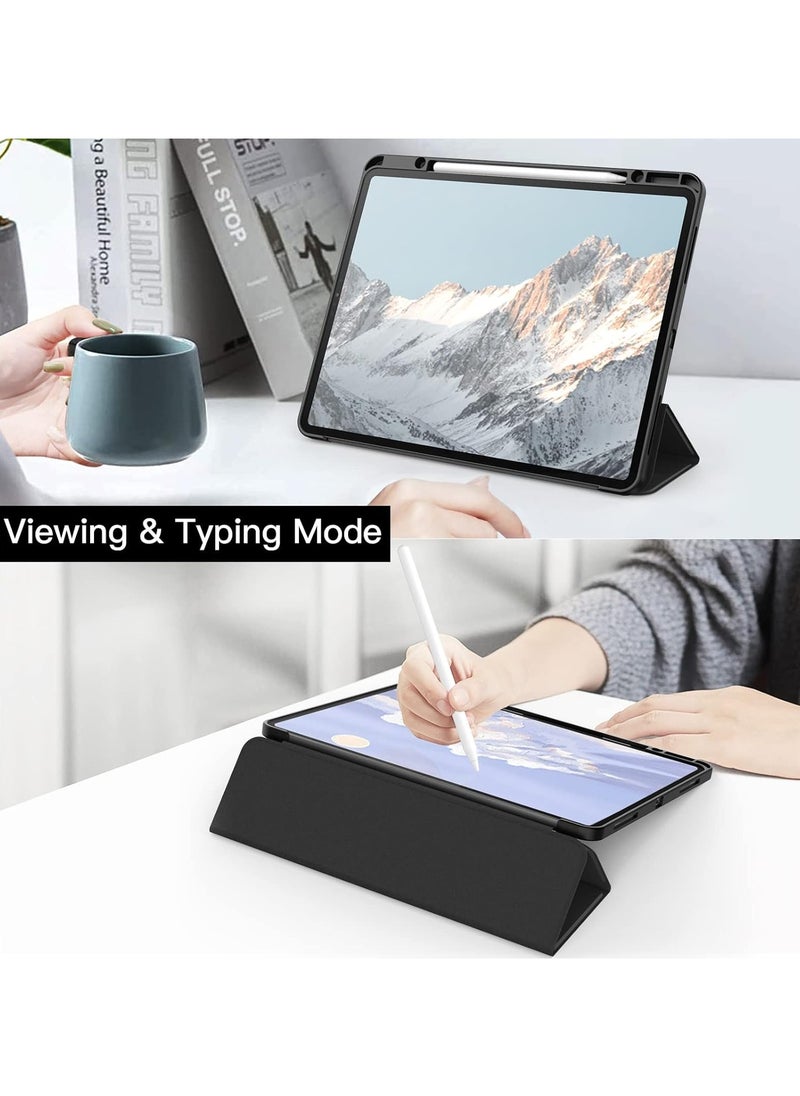 Generic - Case for iPad iPad Air 13 Inch Case M2 2024/iPad Pro 12.9 6th/5th/4th Generation 2022/2021/2020 with Pencil Holder, Clear Transparent Back Shell Slim Stand Shockproof Tablet Cover, Auto Wake/Sleep (Black) - Image 1