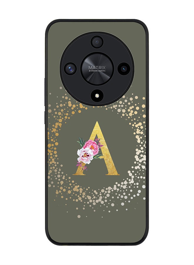 Stylizedd Rugged Black edge case for Honor X9b, Slim fit Thin Cover- Custom Monogram Initial Letter Floral Pattern Alphabet-A  (Olive Green ) - Image 1