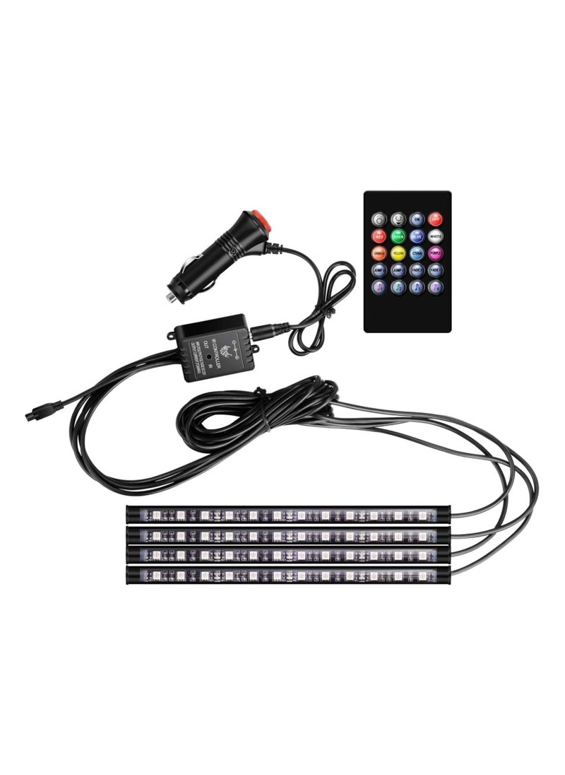 Car Interior Atmosphere Lights LED RGB Multi-color Strip ambient Light Car Decorative Light with Bluetooth Music Sync Remote Control 4pcs 12V 48 LED