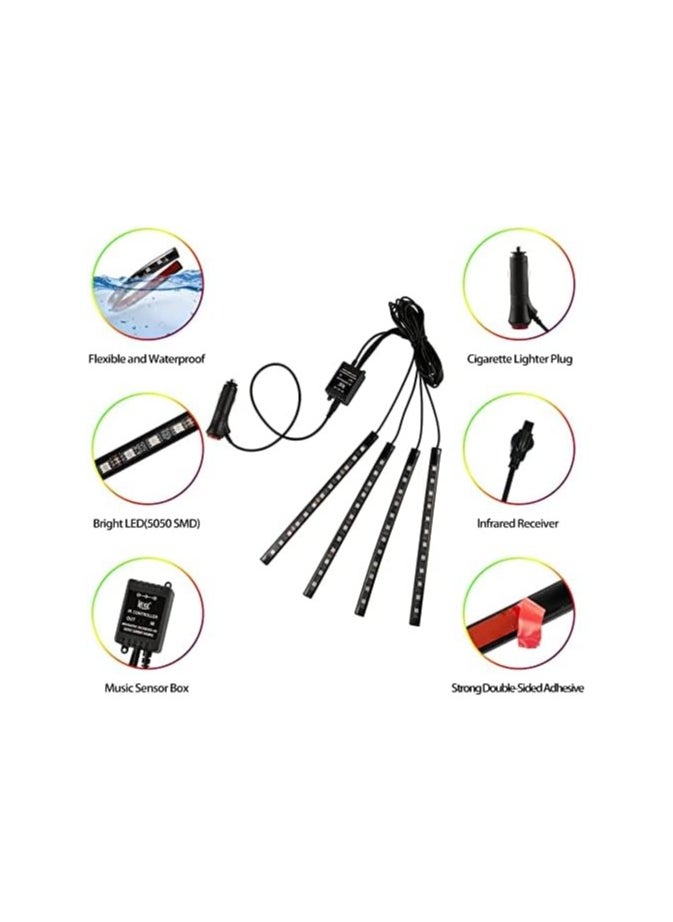 Car Interior Atmosphere Lights LED RGB Multi-color Strip ambient Light Car Decorative Light with Bluetooth Music Sync Remote Control 4pcs 12V 48 LED