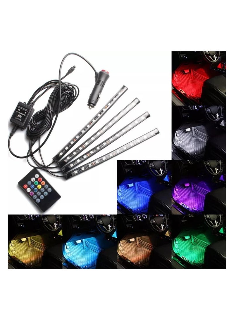 Car Interior Atmosphere Lights LED RGB Multi-color Strip ambient Light Car Decorative Light with Bluetooth Music Sync Remote Control 4pcs 12V 48 LED