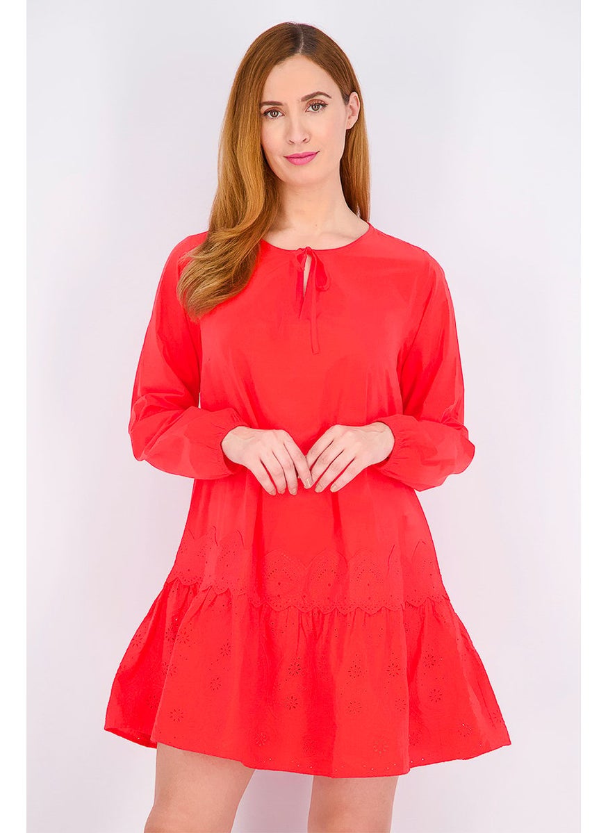 Women Tie Neck Long Sleeve Plain Dress, Red - pzsku/Z0FD66D6E7D67C06119C6Z/45/_/1728398742/1047b4af-2ad5-463d-be8b-d8fc20199de5