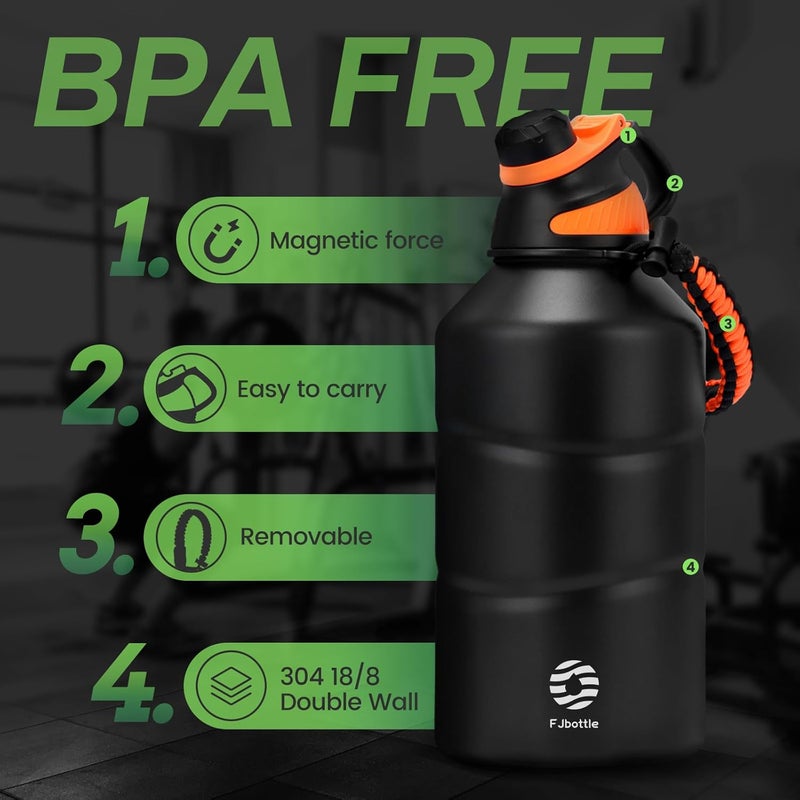 FjBottle Stainless Steel Water Bottle 1.9L Double-Walled with Magnetic Lid, BPA Free Vacuum Insulated Water Bottle, Big Metal Drinking Bottle Large Capacity Jug Leak-Proof for Sports, Camping, Gym - Image 3