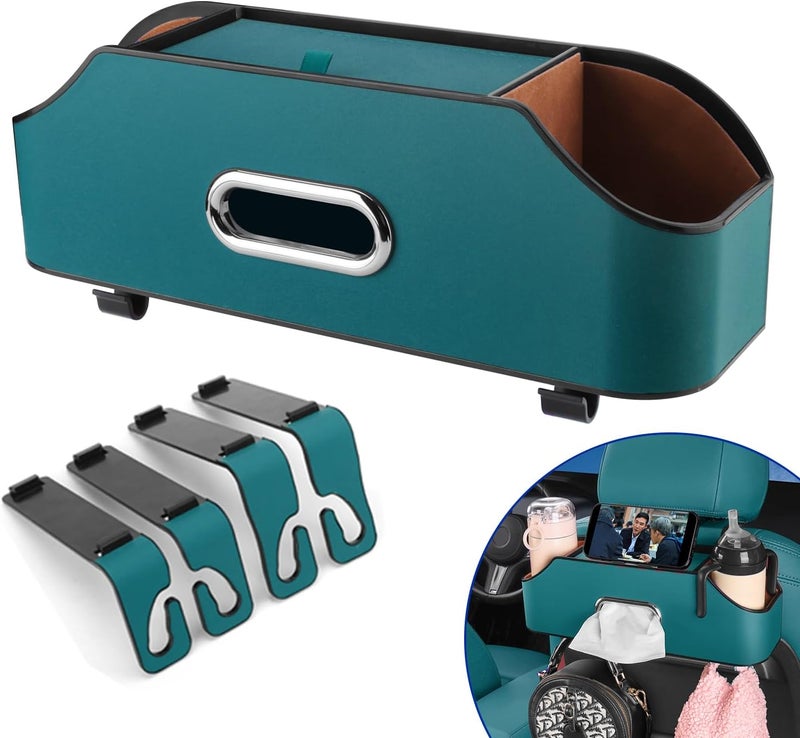 HALOYIVGO Car Seat Back Organizer - Stylish & Functional Storage for Family Adventures - Cup Holders, Tissue Box & Hooks - Perfect for Kids, Road Trips & Travel (Navy Blue) - Image 1