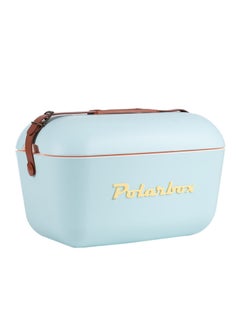 Polarbox Polarbox® 20 L Ice Box - For Outdoor Use - Portable - For Drinks And Food - Storage Box - Classic - Sky Blue/Yellow Cooler with Brown Leather Strap  - Image 1