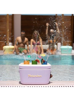 Polarbox Polarbox® 20 L Ice Box - For Outdoor Use - Portable - For Drinks And Food - Storage Box - Classic - Sky Blue/Yellow Cooler with Brown Leather Strap  - Image 5