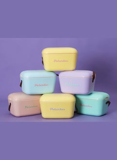 Polarbox Polarbox® 20 L Ice Box - For Outdoor Use - Portable - For Drinks And Food - Storage Box - Classic - Sky Blue/Yellow Cooler with Brown Leather Strap  - Image 2