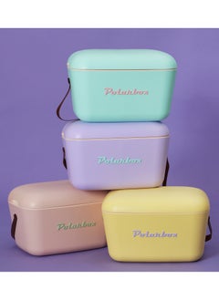 Polarbox Polarbox® 20 L Ice Box - For Outdoor Use - Portable - For Drinks And Food - Storage Box - Classic - Sky Blue/Yellow Cooler with Brown Leather Strap  - Image 3