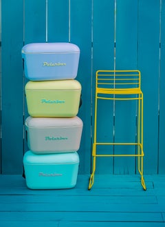 Polarbox Polarbox® 20 L Ice Box - For Outdoor Use - Portable - For Drinks And Food - Storage Box - Classic - Sky Blue/Yellow Cooler with Brown Leather Strap  - Image 4