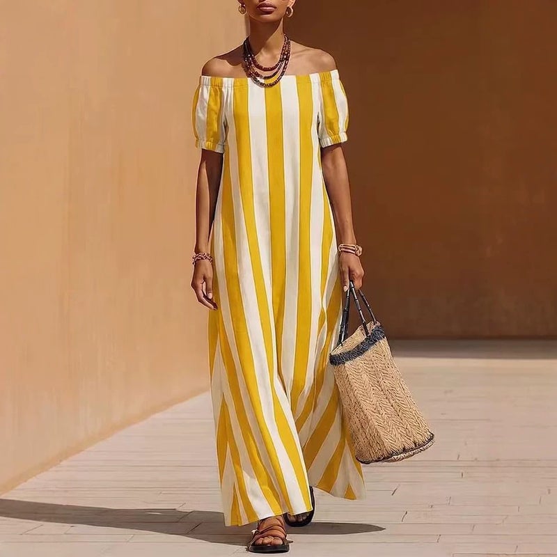 Women's Striped Off-Shoulder Loose Dress - Image 4