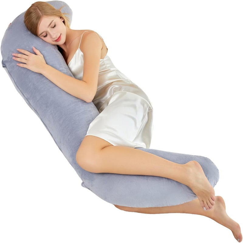 PumPum Grey Cotton Ultra Soft Hollow Fiber I Shaped Maternity Pillow - Image 1