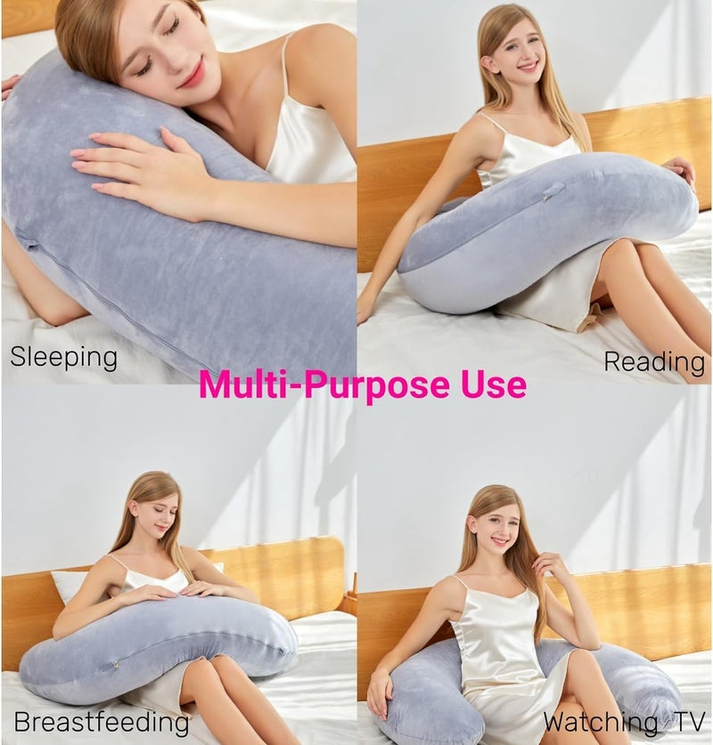 PumPum Grey Cotton Ultra Soft Hollow Fiber I Shaped Maternity Pillow - Image 3
