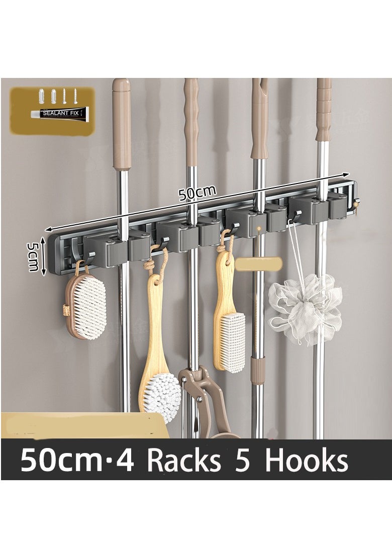 EAZZY Broom Holder Wall Mount, Upgraded Broom Holder, Heavy Duty Mop and Broom Holder Wall Mount, Super Anti-Slip 4 Racks 5 Hooks Broom Hanger Organizer for Home Kitchen Garden Laundry Garage  - Image 1