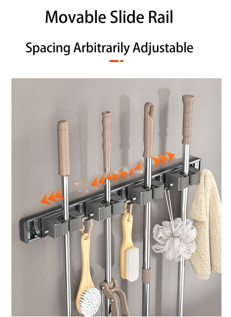 EAZZY Broom Holder Wall Mount, Upgraded Broom Holder, Heavy Duty Mop and Broom Holder Wall Mount, Super Anti-Slip 4 Racks 5 Hooks Broom Hanger Organizer for Home Kitchen Garden Laundry Garage  - Image 2