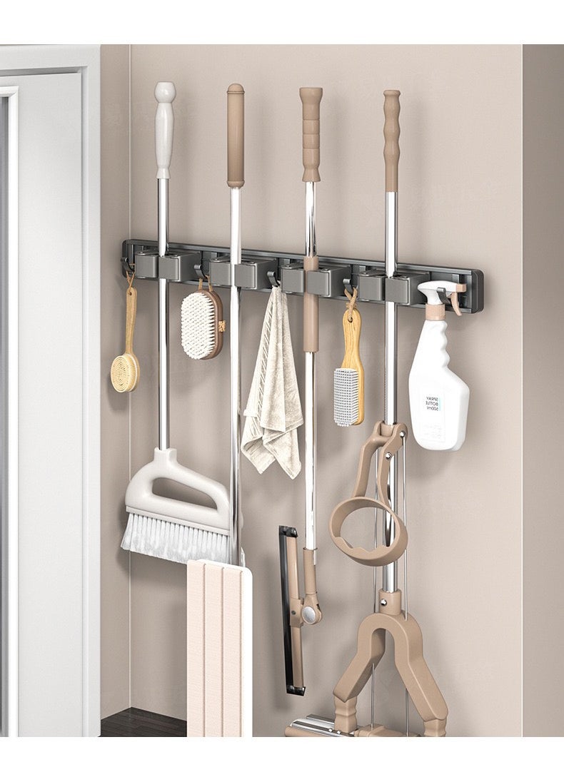 EAZZY Broom Holder Wall Mount, Upgraded Broom Holder, Heavy Duty Mop and Broom Holder Wall Mount, Super Anti-Slip 4 Racks 5 Hooks Broom Hanger Organizer for Home Kitchen Garden Laundry Garage  - Image 5