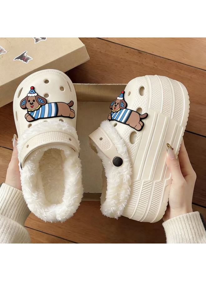 Surgical Room Medical Clogs For Women, Winter Detachable Warm Fleece Nurse High-heeled 9cm Clogs For Women