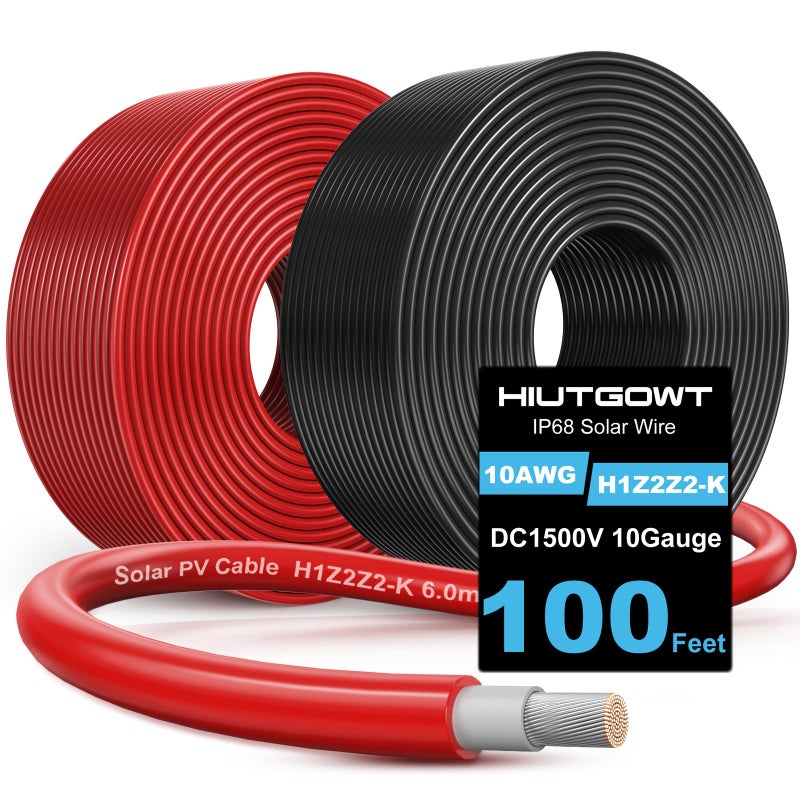 Hiutgowt 2x100FT Solar Panel Wire Solar Cable Solar Wire 10AWG Solar Extension Cable 10 Gauge Tinned Cooper PV Wire for MPPT Controller Home Roofs Boat Marine Automotive RV Camping Solar Panels - Image 2