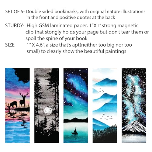 Antara Wilderness Magnetic Bookmarks with Inspirational Quotes | Set of 5 Book Marks with Stong Magnet | Beautiful Nature Paintings | Laminated Matte Finish | Ideal Gift for Bookworms | 1.3" X4.5" - Image 5