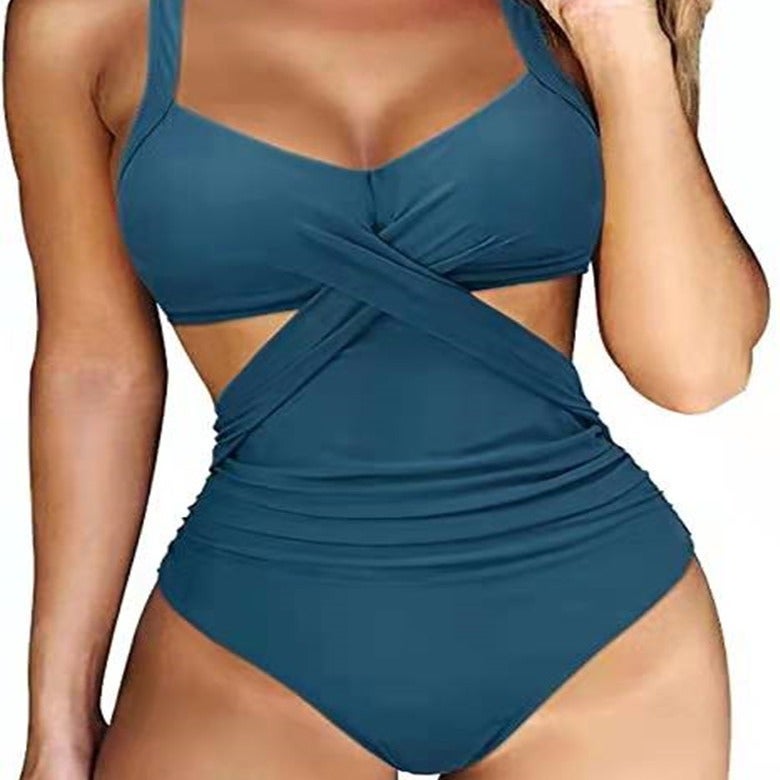 2024 One-Piece Swimsuit New One-Piece Cross Multi-Color Stitching Swimsuit Backless - Image 5