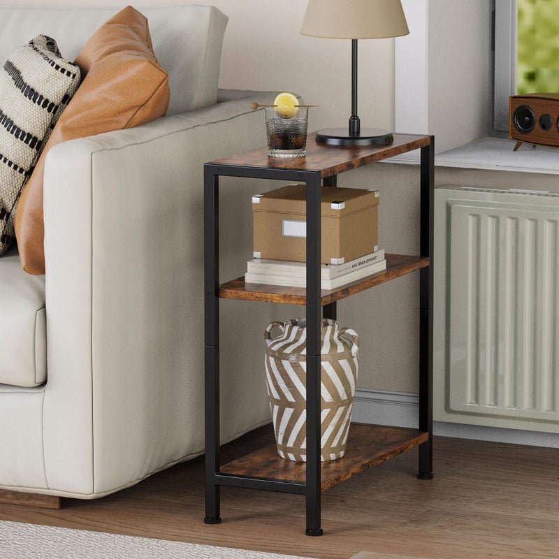 Vantimo 3-Tier Side Table, Small End Table, Sofa Side Table for Narrow Spaces, Slim End Table, Nightstand Table, for Living Room Bedroom Office, Rustic Brown - Image 2
